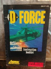D-FORCE Super Nintendo SNES Game Original 1991 Manual Instruction Booklet *ONLY*