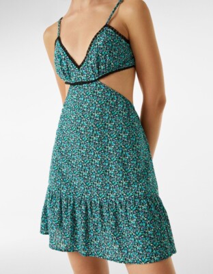 Bershka Blue Ditsy Floral Print Cut Out Dress M | eBay UK