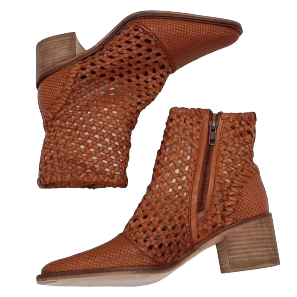 FREE PEOPLE In The Loop Leather Woven Tan Boots Womens Size 37 US