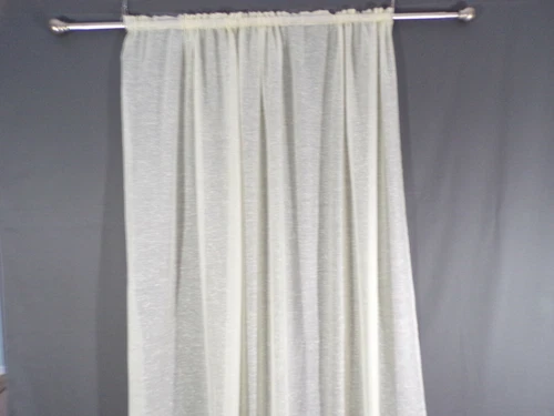 Pair Vintage Curtain Panels 64" x 82" Cream Sheer Nubby Weave Casing Hem D22