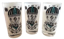 3 VTG 60s Georges Briard Hot Air Balloon Tumbler Glasses "The Higher You Go" MCM