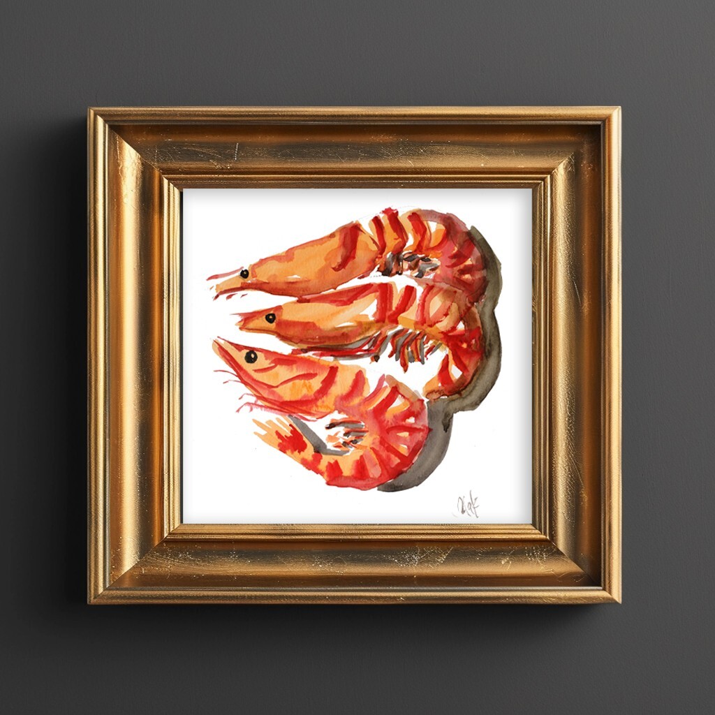 Prawn Watecolor Painting Shrimp Original Wall Art Paintings Fish Painting