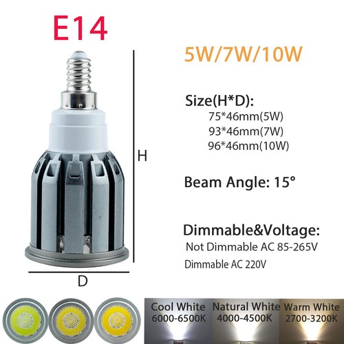 7W 9W 12W MR16 GU10 Dimmable LED Spotlight E27 E14 COB Bulb Lights 220V 12V Lamp - Picture 17 of 19