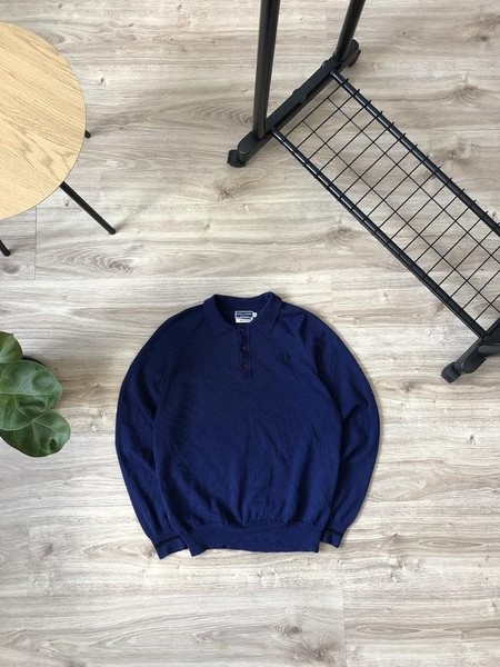 Men Fred Perry Sweater Navy Wool 36 / S / 44