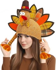 Plush Turkey Hat Funny Turkey Headwear Costume Hat for Thanksgiving Turkey Trot