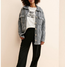See ALL my sales! ANTHROPOLOGIE gray oversized cardigan sweater collar chunky S