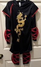Dragon Ninja Costume Kids Medium 8-10 Black Red Gold 4 pieces set