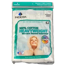 Indera 100% Cotton Heavyweight Women's Thermal Underwear Large White