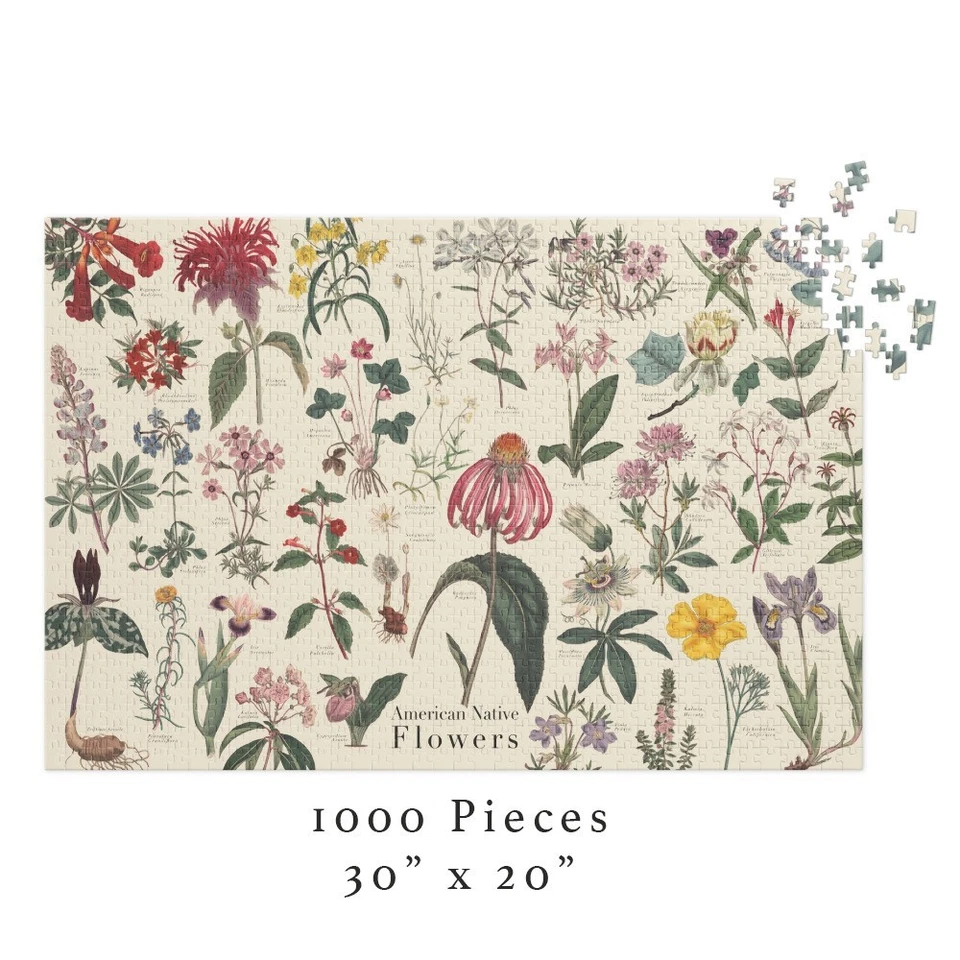 Rompecabezas de flores nativas norteamericanas estilo vintage con caja de hojalata 1000 piezas Foto 4 de 4