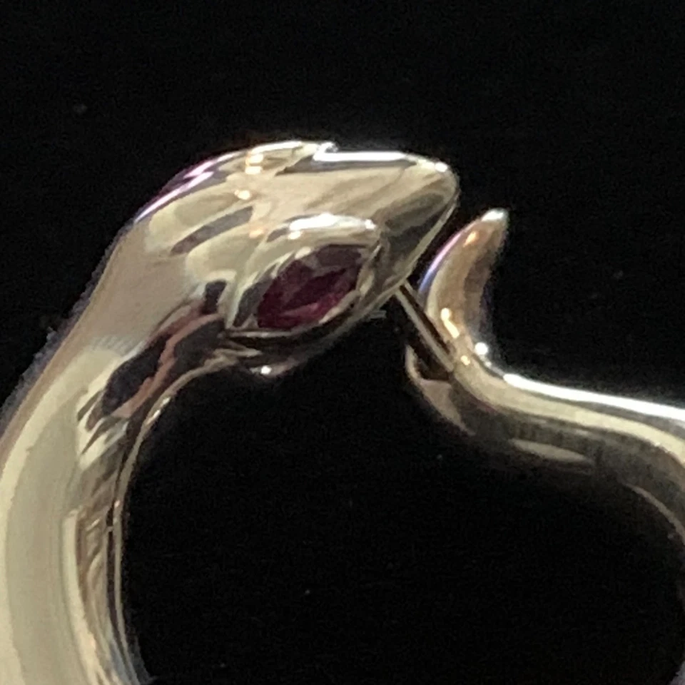 Barry Kieselstein Cord Sterling Silver Peter The Snake Earrings Ruby 1" Estate - Image 4 of 4