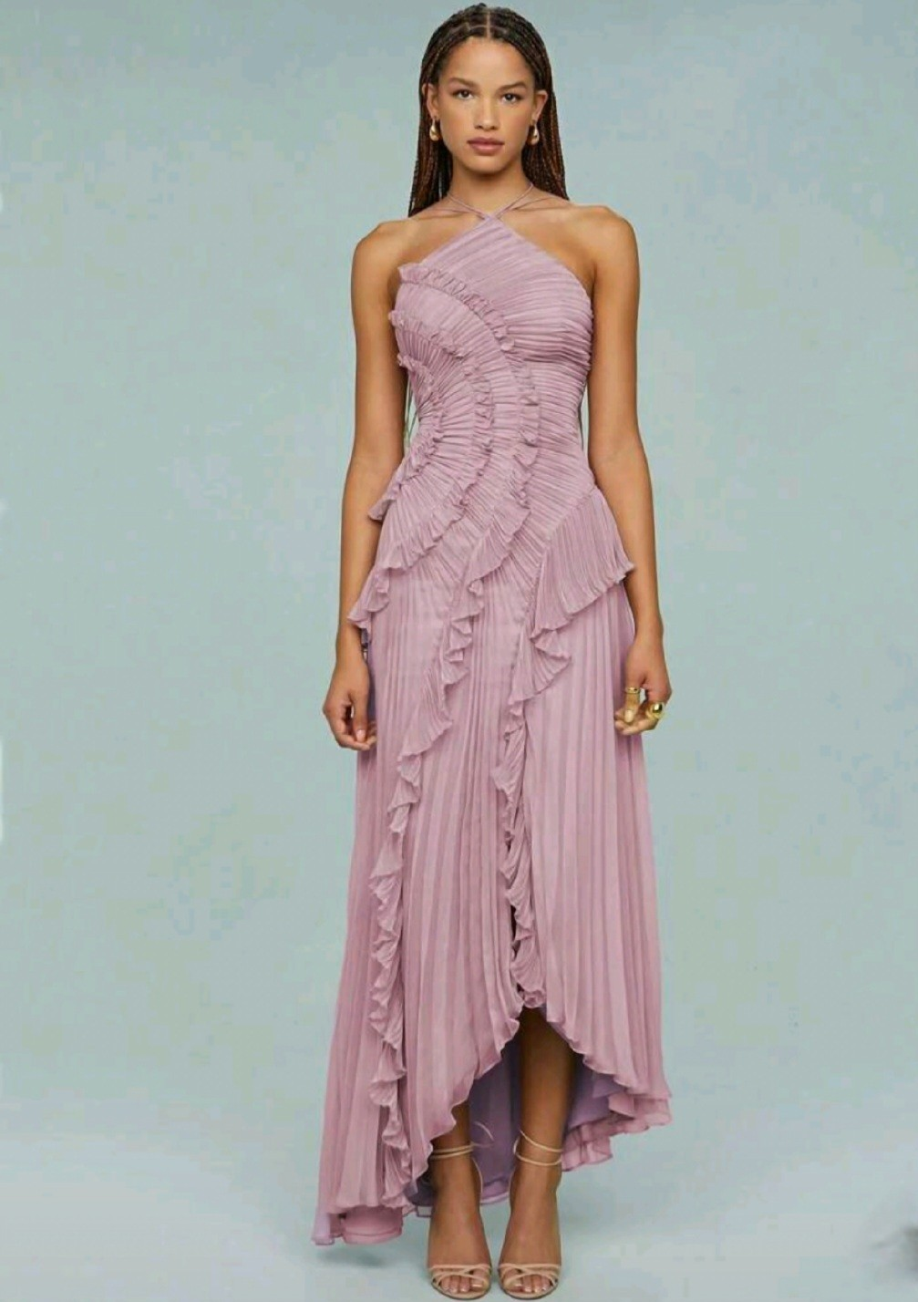 Anthropologie One-Shoulder Purple Asymmetric Pleated Ruffle Midi Dress M