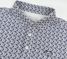 Straight Down Golf Polo Men L Blue Fish Print Performance Shirt