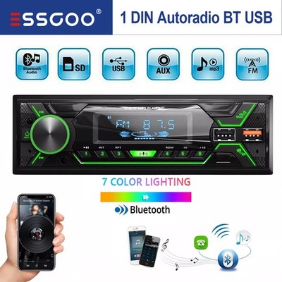 7 Farben 1DIN MP3 Autoradio mit Bluetooth BT Freisprech Player USB SD Aux CD BT