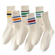 6 Pairs Of Neutral Crew Socks, Striped Retro Sports Calf 7-9 Colour 6-pack