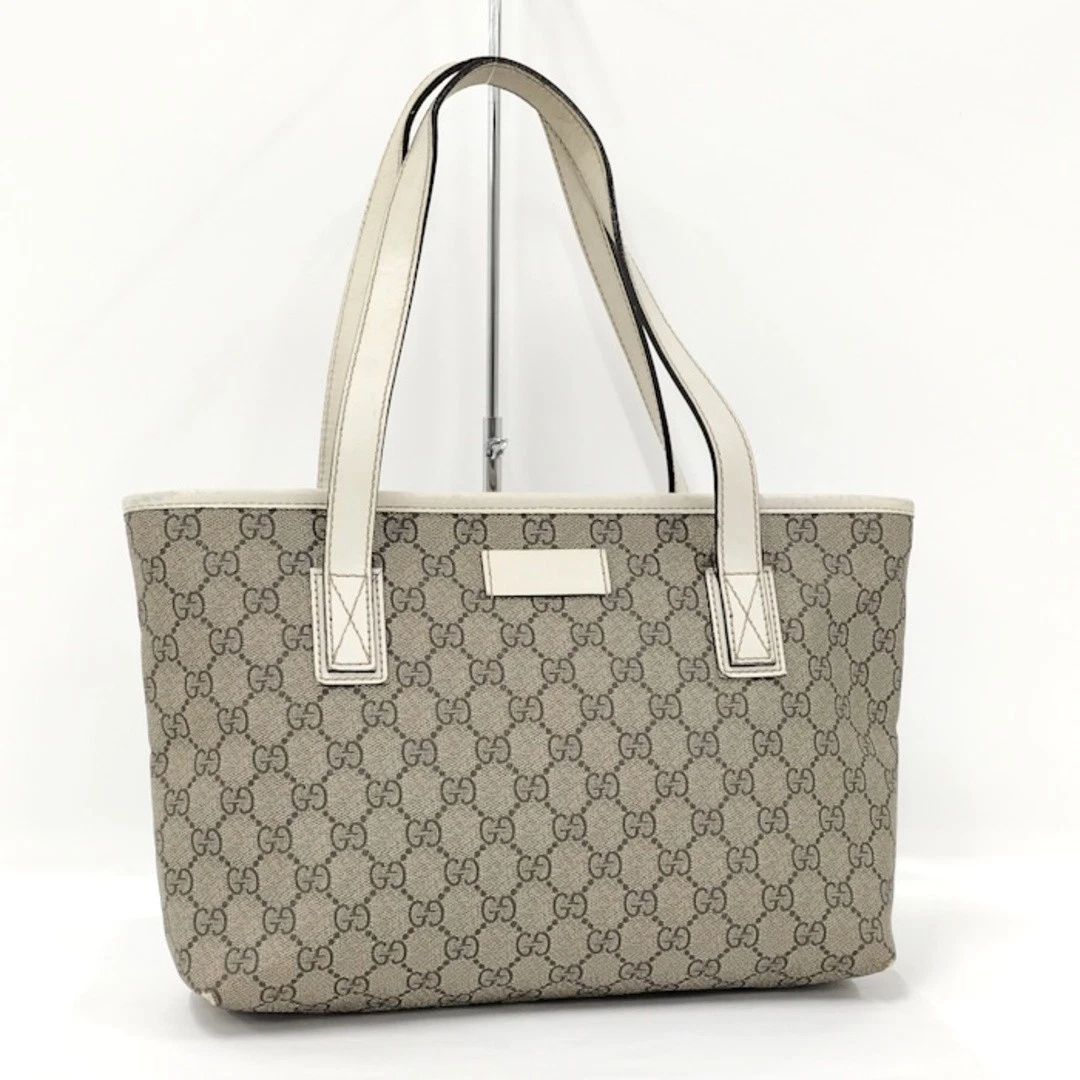 Sac fourre tout GUCCI GG Supreme PVC cuir beige 211138 du Japon