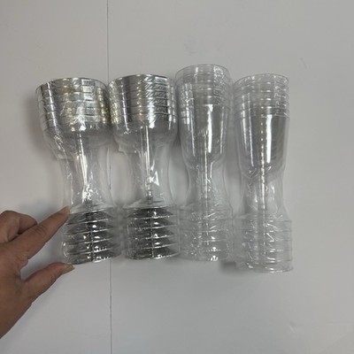 Wine Glasses With Stem Clear Disposable Plastic & Silver champagne 6 packs lot 4