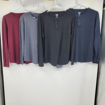 Under 5'10 Mens Pima Cotton Henley Shirts Bundle 4 Pack Long Sleeve Medium