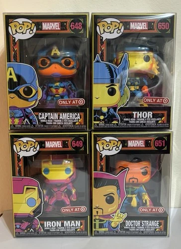Funko Pop! Marvel Blacklight Thor, Iron man, Captain America & Dr. Strange