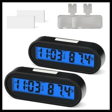 Blue Led Car Clock With Temperature Display - Digital Dashboard Air Vent