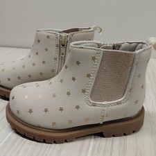Carters Toddler Sz 7M Metallic Gold Star BESSY Fashion Side Zip Boots Ivory NEW