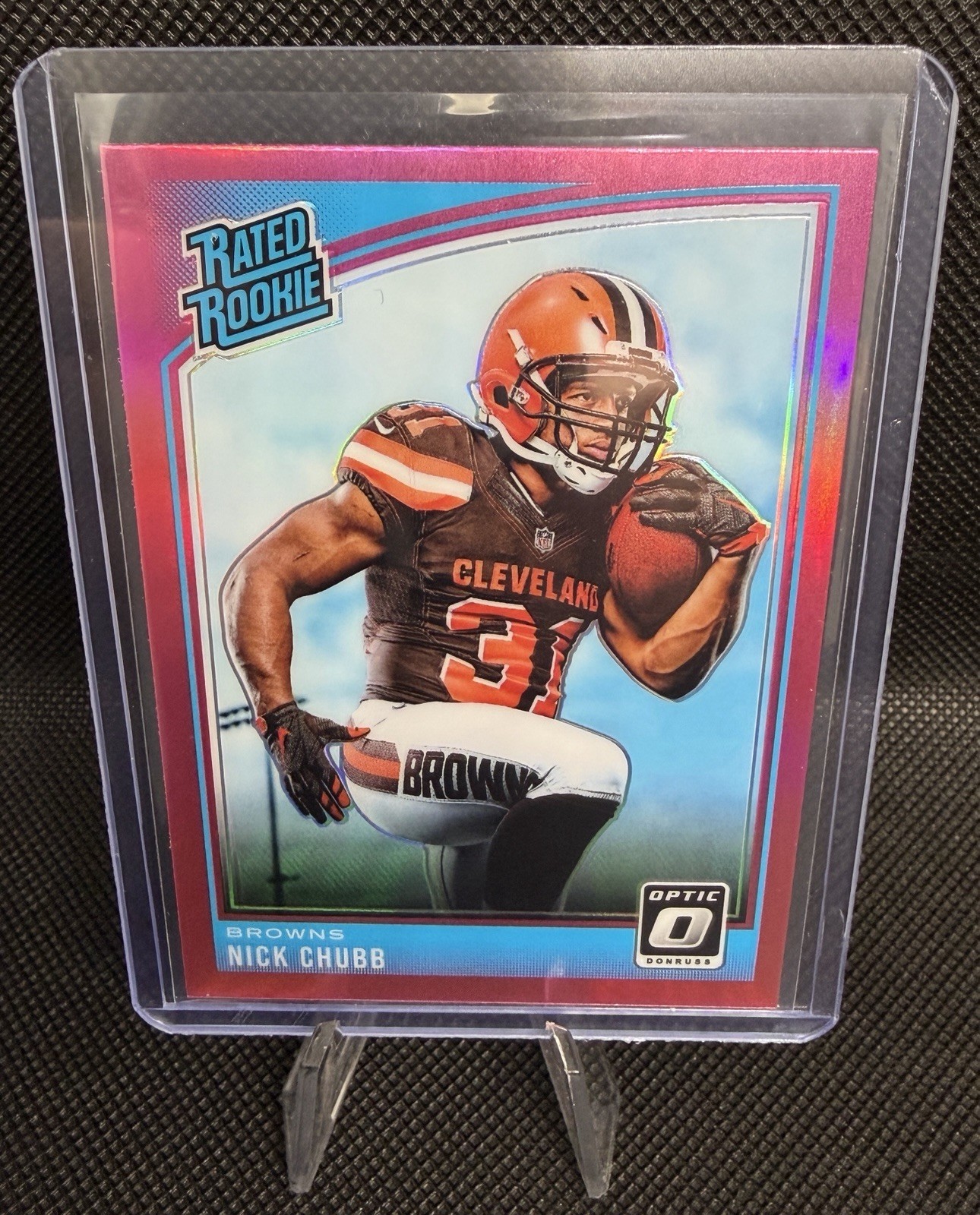 2018 Panini Do Russ Optic Rates Rookie Pink Prizm Nick Chubb Browns #158