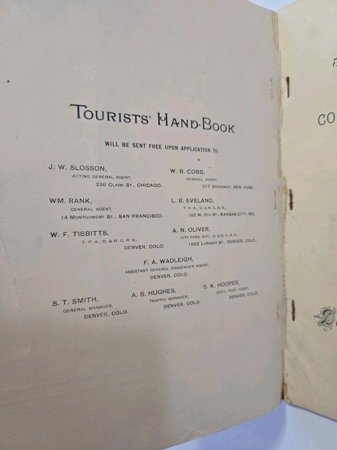Denver and Rio Grand Railroad Tourist Handbook 1890 Map Colorado New Mexico Utah