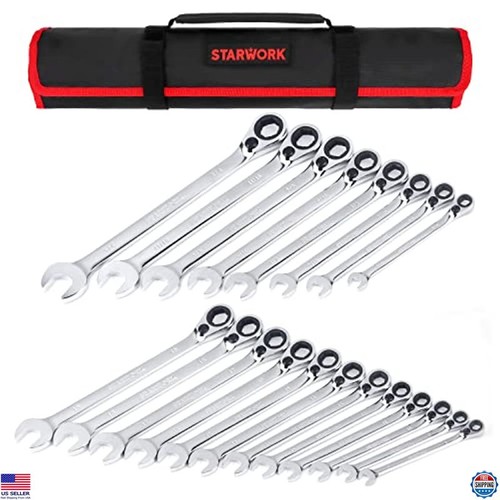20 Pc Reversible Ratcheting Wrench Set, SAE & Metric, Non-Slip, Roll-Up Pouch - Picture 2 of 7
