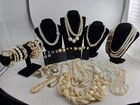 Vintage Lot White/ Gold Hues Costume Jewelry Necklaces Bracelets Brooches...