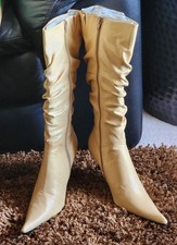 NIB BRONX - Champagne (metallic) LEATHER Pointed Toe Stiletto Boots 