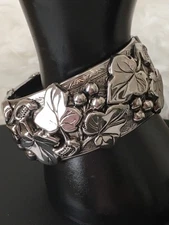 Vgt Victorian Revival Floral & Grapevine Design Bracelet In A Repousse Style
