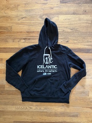 ICELANTIC Logo Hoodie Mens Medium Black Ski Snowboard Colorado Pullover Park Ski