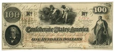 T-41 1862 Confederate States of America CSA $100 Note PF-11 CR-319A (65588)