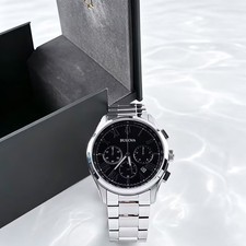 Bulova Wilton 96B288 Classic Black Dial Stainless Chronograph Men's Quartz Watch