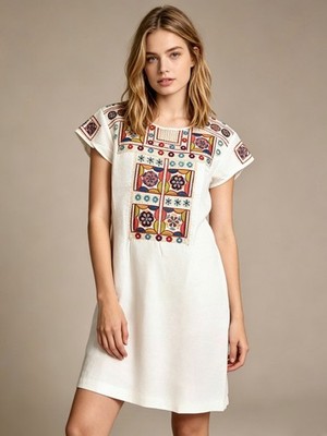 johnny was white embroidered dress Johnny Was Women's Linen Scallop Dress in White, Size Small, Floral