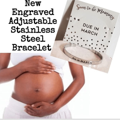 March Soon To Be Mommy Due In Engraved Bracelet