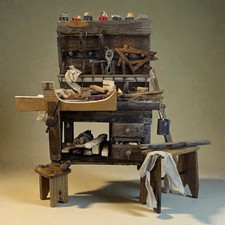Carpenter bench art crib Neapolitan Nativity scene or mastrasc' 37x23x21cm