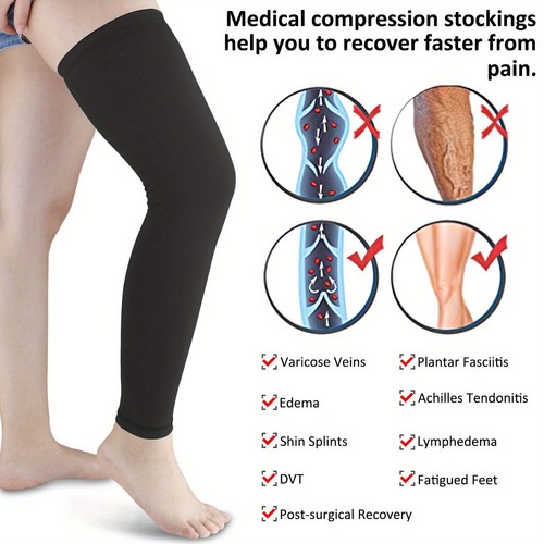2 Pieces of Men's and Women's Thigh High Compression Calf Sleeve Long Tube Socks - Picture 2 of 11
