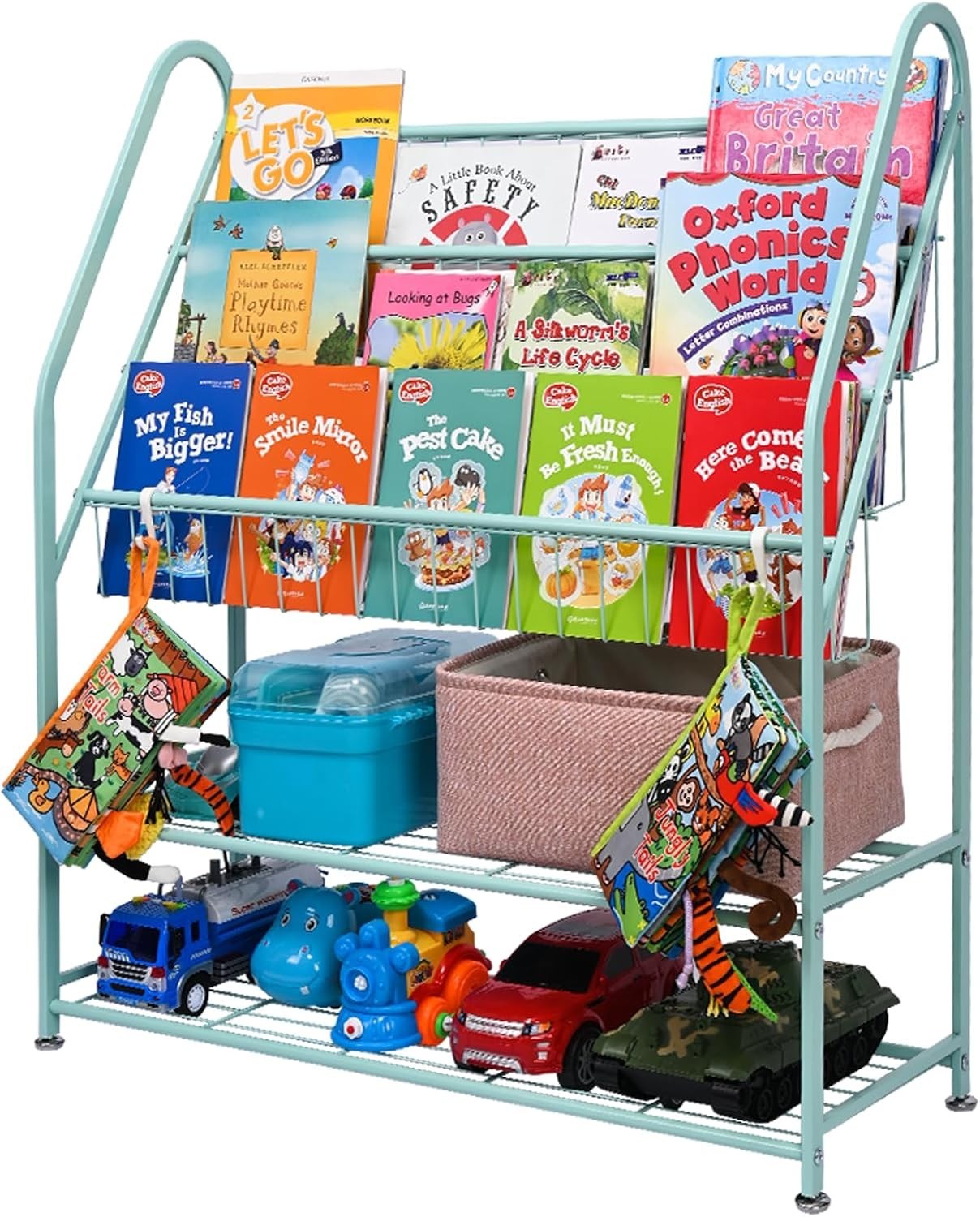 Metal Bookshelf 5 Tier Bookcase & Storage for Room & Bedroom Medium Green