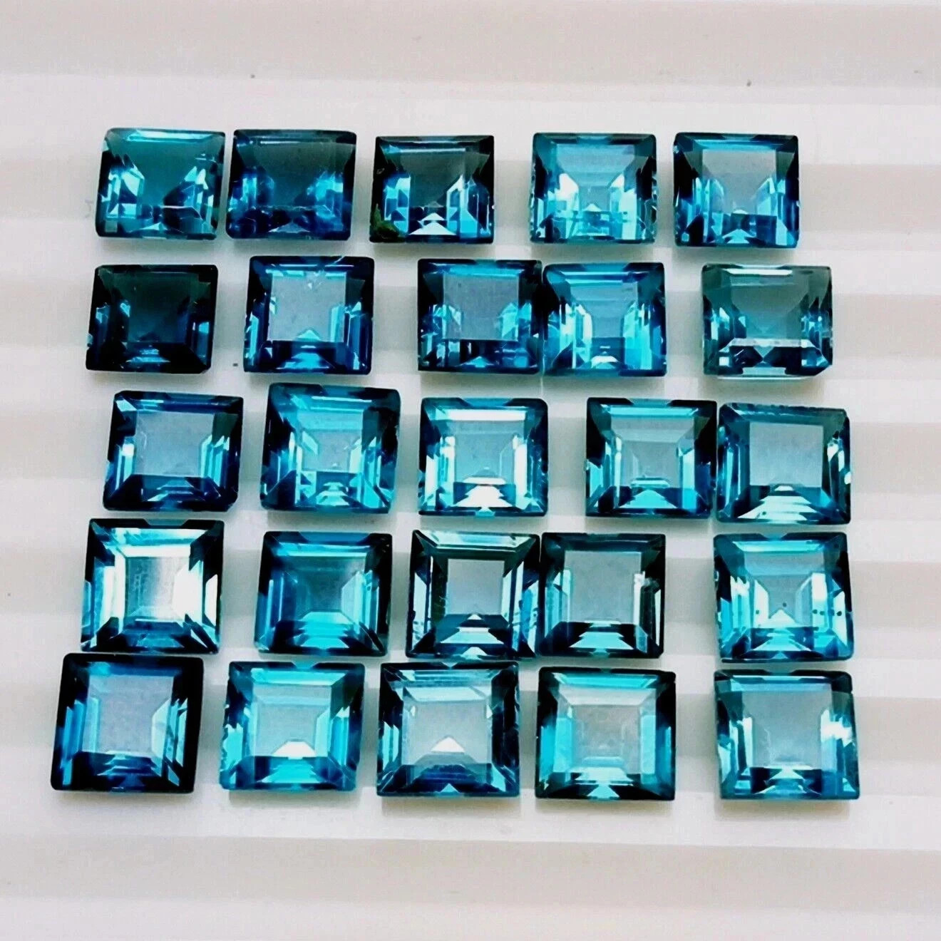 Natural Excellent Quality London Blue Topaz 4 mm 25 PCS Square Cut Gemstone Lot