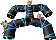 Foldable H-Shaped Cat Tunnel Toy with Interactive Playing Balls - 4 Exits for Ca
