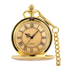 Antique Steampunk Roman Numeral Quartz Pocket Watch Pendant Necklace Gold Color