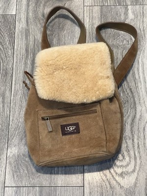 UGG Nordie Shearling & Suede Leather Mini Backpack Tan Logo
