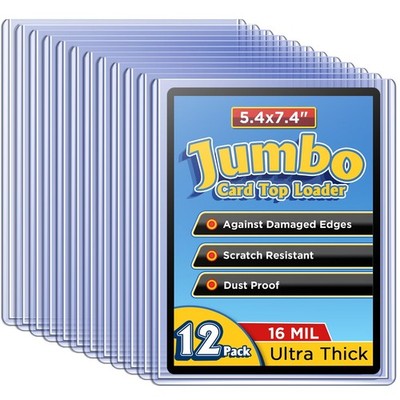 Jumbo Card Hard Sleeves - 12 Pack Rigid Top Loaders for Cards, Clear