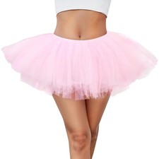 Womens 5 Layers Tutu Fluffy Dance Ballet Bubble Skirt Puffy Elastic Tulle Sho...