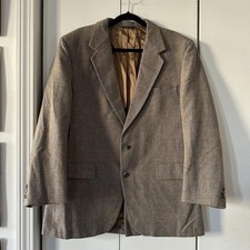 Vintage 1960s Made In USA 100 Wool Brown Check Plaid Blazer John Weitz L/XL