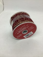 2 1/2 X 20ft Wired Ribbon. VELVET Burgundy And Gold Christmas Winter