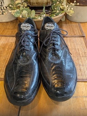 Size 16 A - Belvedere Bene Black Geniune Ostrich & Soft Calf Sneaker Men's