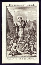 MOSES' ADDRESS TO THE ISRAELITES, large engraving of 1735 + passepartout