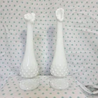 Vintage Hobnail White Milk Glass Footed Bud Vase Swung Vase Set Of 2 Stretched