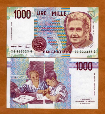 #ad Italy 1000 D. 1990 P 114c last pre Euro UNC Montessori $2.84